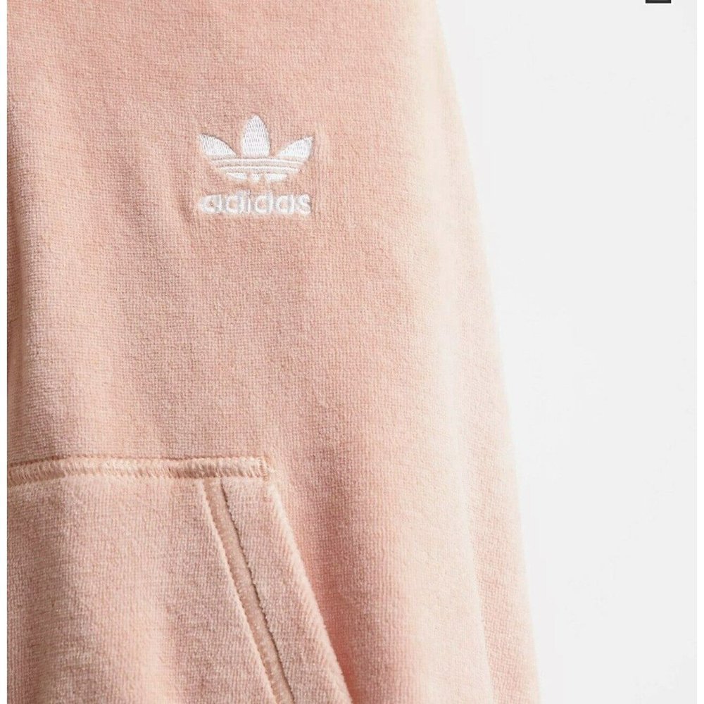Adidas Women's "Relaxed Risque" Velour Zip Hoodie Casual Color Blush - Picture 2 of 4